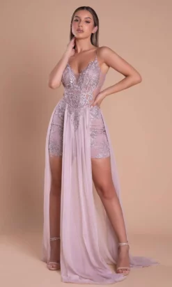 Portia And Scarlett - PS21124 Sequin-Ornate Sheer Paneled High-Lo Dress