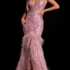 Portia And Scarlett - PS21128 Beaded Bodice Feather Mermaid Gown