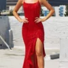 Portia And Scarlett - PS21209 Ruffled High Slit Sequin Gown