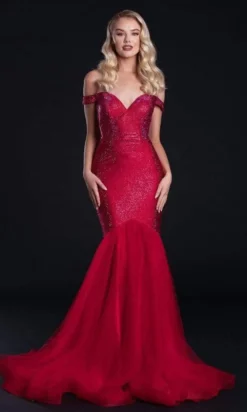 Portia And Scarlett - PS21251 Off Shoulder Glittered Trumpet Gown