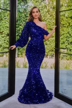 Portia And Scarlett - PS22014 Sequined Asymmetric Neck Mermaid Gown -Hot Sale WEDDING Store portia and scarlett ps22014 sequined asymmetric neck mermaid gown prom dresses 30699208638547