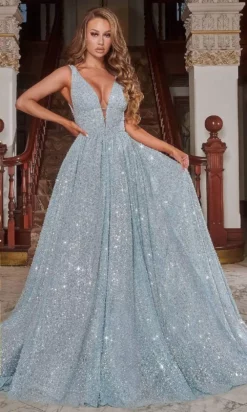 Portia And Scarlett - PS22037 Embellished Deep V Neck Ballgown
