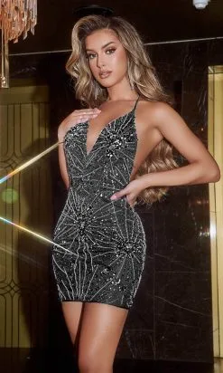 Portia And Scarlett PS23136 - Deep V-Neck Backless Cocktail Dress