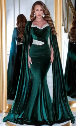 Portia And Scarlett PS23394 - Cape Sleeve Velvet Evening Gown