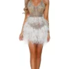 Portia And Scarlett - PS4007C Bejeweled V-Neck Feathered Dress