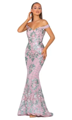 Portia And Scarlett - PS5054 Off Shoulder Floral Sequin Mermaid Gown
