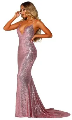 Portia And Scarlett - PS6371 Plunging Bodice Sequined Mermaid Gown