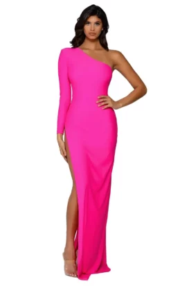 Portia And Scarlett - PS6374 Long Sleeve One Shoulder High Slit Gown
