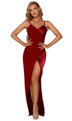 Portia And Scarlett - PS6393 V Neck High Slit Fitted Long Dress