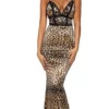 Portia And Scarlett - PS6404 Plunging V Neck Print Trumpet Dress