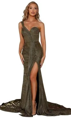Portia And Scarlett - PS6414 One Shoulder Glitter Dress With Slit