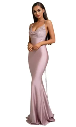 Portia And Scarlett - PS6500 Beaded Cowl Neckline Satin Sheath Gown -Hot Sale WEDDING Store portia and scarlett ps6500 beaded cowl neckline satin sheath gown prom dresses 0 mauve 28788015366227