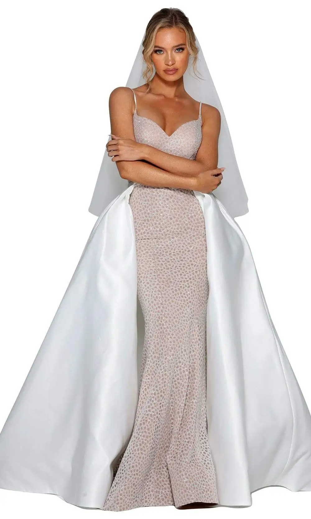 Portia And Scarlett - PSB6806S Thin Strap Fit Dress With Overskirt 1 Portia And Scarlett - PSB6806S Thin Strap Fit Dress With Overskirt