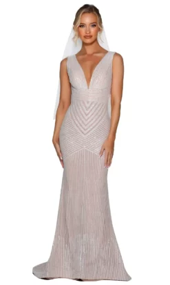 Portia And Scarlett - PSB6808 V Neck Sequined Trumpet Gown