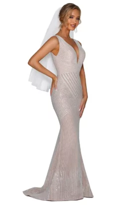 Portia And Scarlett - PSB6808 V Neck Sequined Trumpet Gown -Hot Sale WEDDING Store portia and scarlett psb6808 v neck sequined trumpet gown wedding dresses 14626391621715