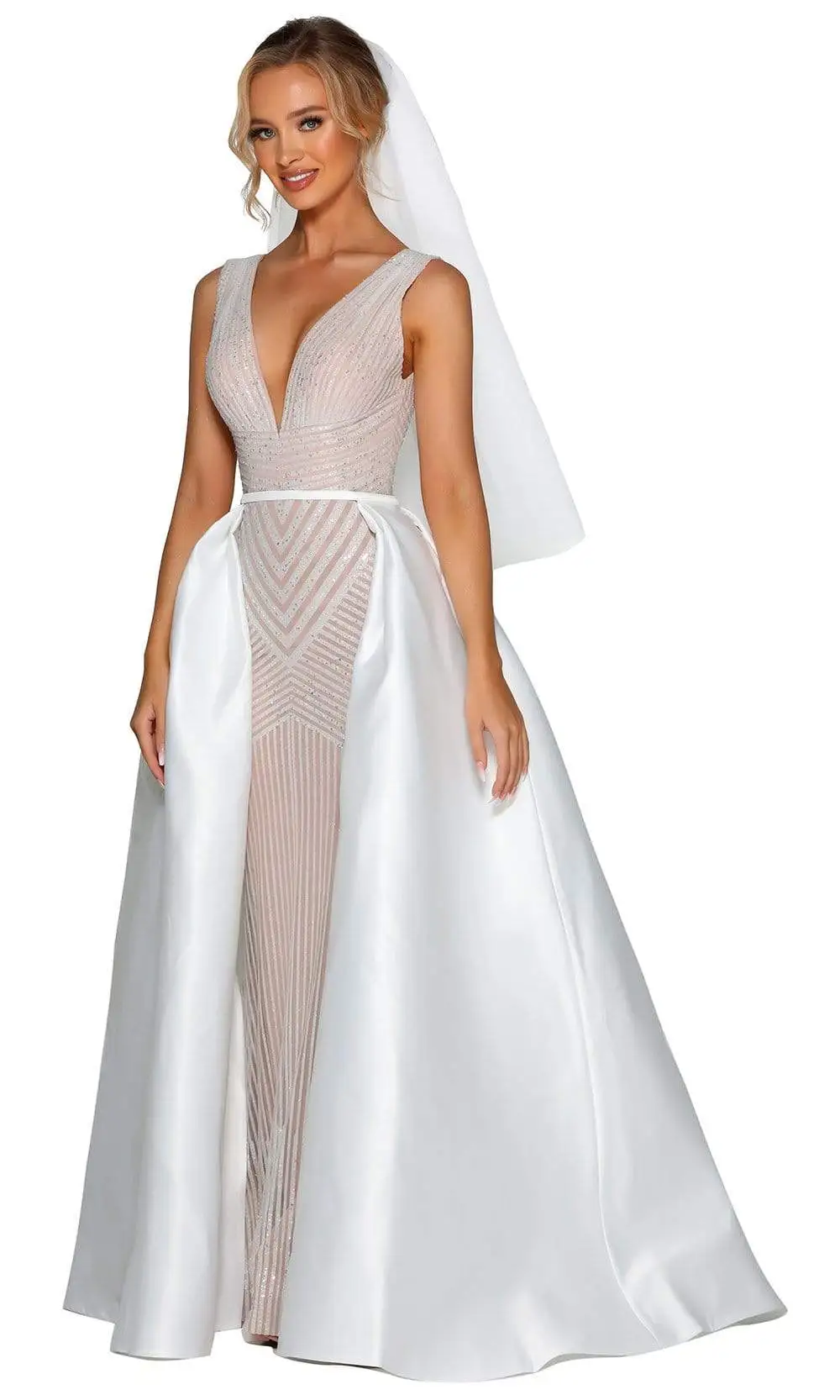 Portia And Scarlett - PSB6808S Low V Neck Glittered Dress 3 Portia And Scarlett - PSB6808S Low V Neck Glittered Dress - Image 3