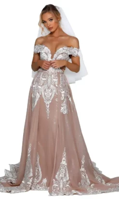 Portia And Scarlett - PSB6811S Off-Shoulder A-Line Long Dress