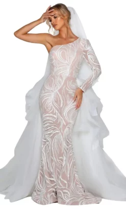 Portia And Scarlett - PSB6816 Asymmetric Embroidered Trumpet Gown