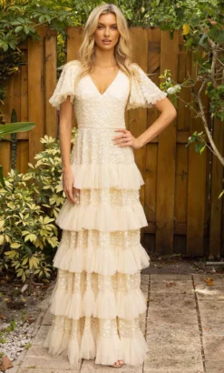 Primavera Couture 12017 - Tiered A-line Embellished Dress -Hot Sale WEDDING Store primavera couture 12017 tiered a line embellished dress mother of the bride dresses 4 nude 31748378361939