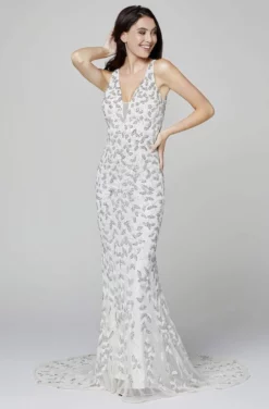 Primavera Couture - 3384 V-Neckline Embellished Sheath Dress