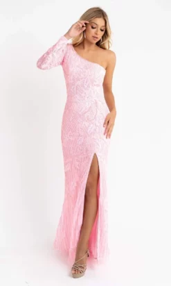 Primavera Couture - 3759 Glamorous Fully Beaded One Shoulder Long Sleeve Evening Gown -Hot Sale WEDDING Store primavera couture 3759 glamorous fully beaded one shoulder long sleeve evening gown special occasion dress 00 pink 29509995003987