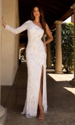 Primavera Couture - 3759 Glamorous Fully Beaded One Shoulder Long Sleeve Evening Gown -Hot Sale WEDDING Store primavera couture 3759 glamorous fully beaded one shoulder long sleeve evening gown special occasion dress 29509995233363