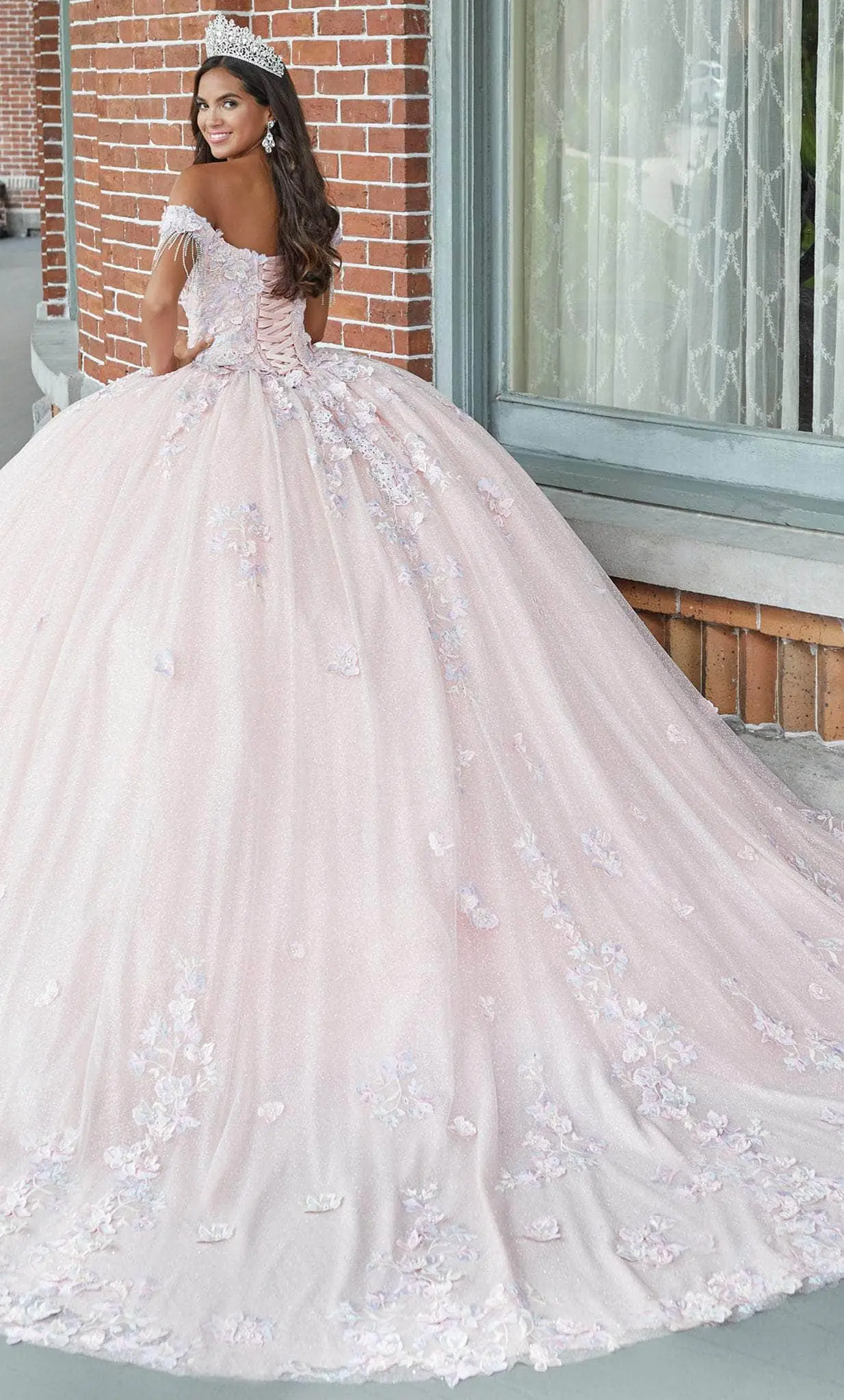 Quinceanera Collection 26051 - Fringe Off Shoulder Glittered Ballgown 2 Quinceanera Collection 26051 - Fringe Off Shoulder Glittered Ballgown - Image 2