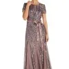 R&M Richards - 1875W Plus Size Embellished Gown With Satin Waist Tie - 1 Pc Mocha In Size 16W Available