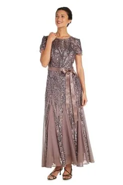 R&M Richards - 1875W Plus Size Embellished Gown With Satin Waist Tie - 1 Pc Mocha In Size 16W Available