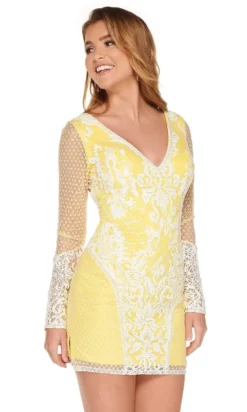 Rachel Allan - 40041 Contrast Lace Long Sleeve Cutout Back Dress -Hot Sale WEDDING Store rachel allan 40041 contrast lace long sleeve cutout back dress homecoming dresses 0 white yellow 14557344956499