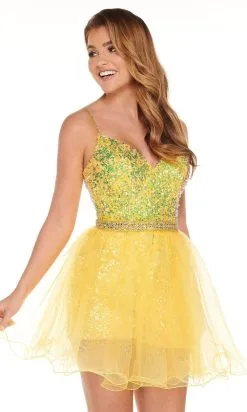 Rachel Allan - 40053 Sequined Strappy Cutout Back Romper With Skirt