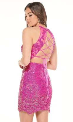 Rachel Allan - 40070 Illusion Neckline Sequin Tulle Fitted Mini Dress -Hot Sale WEDDING Store rachel allan 40070 illusion neckline sequin tulle fitted mini dress homecoming dresses 14557333618771