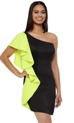Rachel Allan - 50061 Asymmetric Fit Sheath Short Dress -Hot Sale WEDDING Store rachel allan 50061 asymmetric fit sheath short dress homecoming dresses 0 black neon green 28789155070035