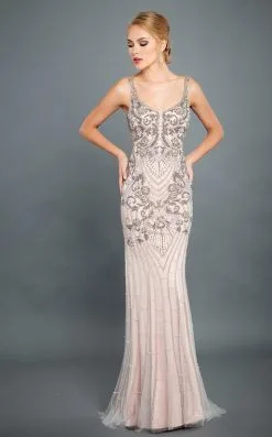 Rachel Allan Beaded V Neck Open Back Gown 8317