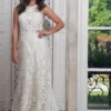 Rachel Allan Bridal - M609 Lace Jewel Neck Sheath Dress With Train