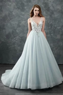 Rachel Allan Bridal - M645 Floral Applique V Neck Tulle Wedding Gown -Hot Sale WEDDING Store rachel allan bridal m645 floral applique v neck tulle wedding gown wedding dresses 0 ice blue multi 5924198350905