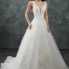 Rachel Allan Bridal - M646 Bedazzled Deep V-neck Tulle Wedding Gown