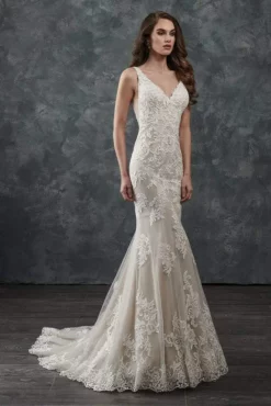 Rachel Allan Bridal - M655 Lace Appliqued Deep V Back Wedding Dress
