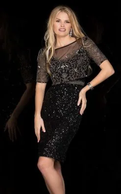 Scala - 25422 Short Sleeve Illusion Popover Sequined Dress -Hot Sale WEDDING Store scala 25422 short sleeve illusion popover sequined dress special occasion dress 29068350390355