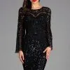 Scala - 48885 Sequined Long Bell Sleeve Fitted Dress