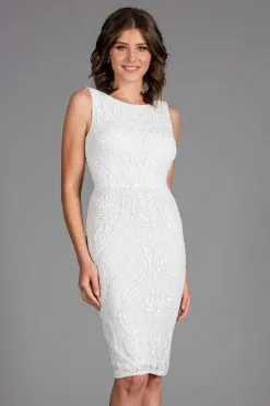 Scala - 48887 Sequined Bateau Neck Fitted Dress
