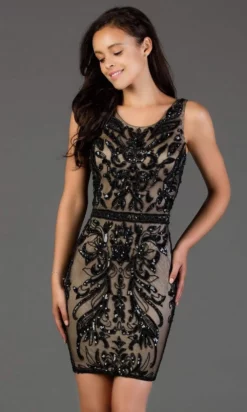 SCALA - 60038 Strappy Sequined Fitted Cocktail Dress