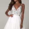 SCALA - 60076 V-Neck Sequined Bodice Short A-Line Dress