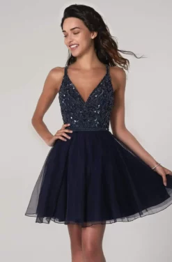SCALA - 60076 V-Neck Sequined Bodice Short A-Line Dress -Hot Sale WEDDING Store scala 60076 v neck sequined bodice short a line dress cocktail dresses 00 midnight blue 13482142990419