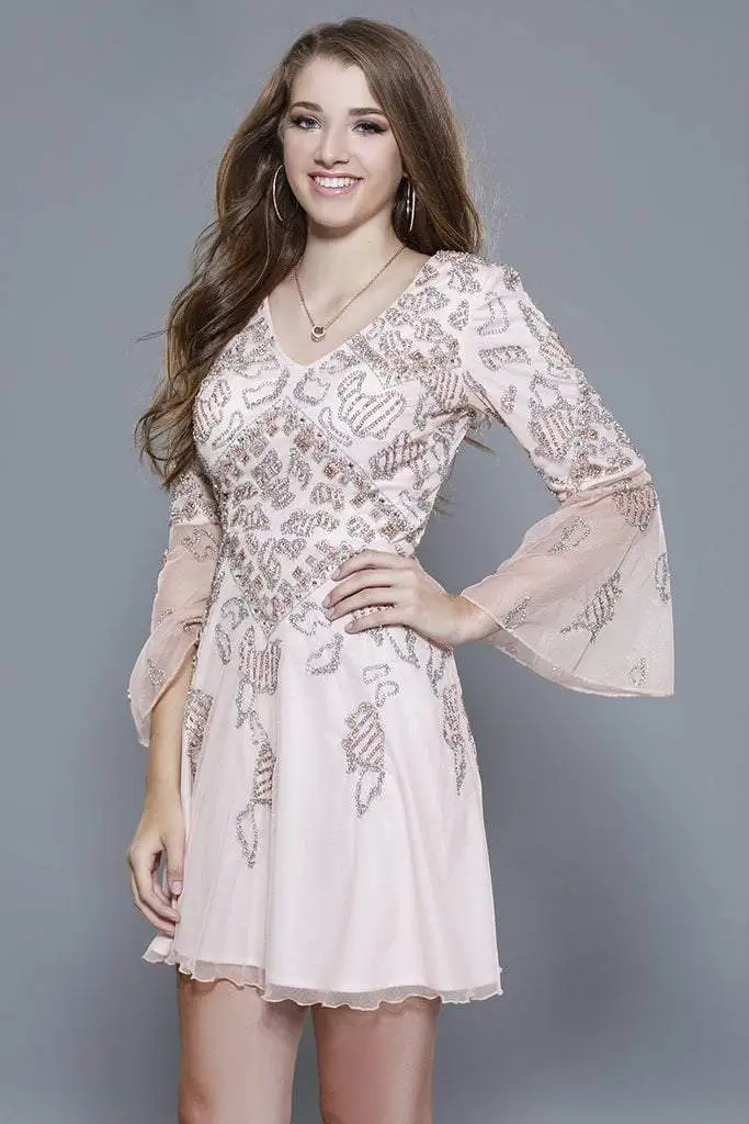 Shail K - 21206 Beaded V Neck Long Sleeves Dress 4 Shail K - 21206 Beaded V Neck Long Sleeves Dress - Image 4