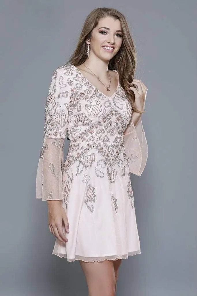 Shail K - 21206 Beaded V Neck Long Sleeves Dress 6 Shail K - 21206 Beaded V Neck Long Sleeves Dress - Image 6