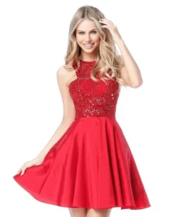 Sherri Hill - 51302 Short Beaded Full Figured Halter Dress -Hot Sale WEDDING Store sherri hill 51302 short beaded full figured halter dress homecoming dresses 00 red 12152640045139