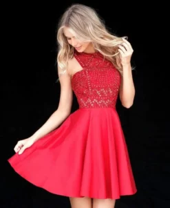 Sherri Hill - 51302 Short Beaded Full Figured Halter Dress -Hot Sale WEDDING Store sherri hill 51302 short beaded full figured halter dress homecoming dresses 12152639094867