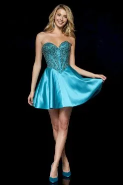 Sherri Hill - 52109 Jeweled Strapless Corset A-Line Short Dress -Hot Sale WEDDING Store sherri hill 52109 jeweled strapless corset a line short dress homecoming dresses 00 turquoise 11981940359251 scaled