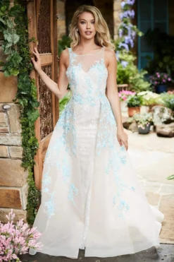 Sherri Hill - 52161 Floral Applique Bateau Dress With Overskirt 11 Sherri Hill - 52161 Floral Applique Bateau Dress With Overskirt -Hot Sale WEDDING Store sherri hill 52161 floral applique bateau dress with overskirt evening dresses 00 nude lt blue 11956521861203